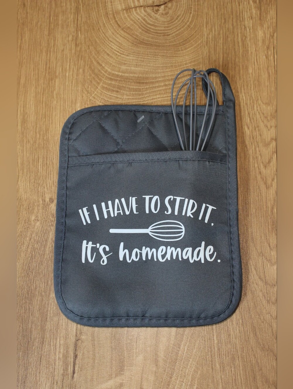 Handmade Gray Kitchen Potholder With Silicone Whisk